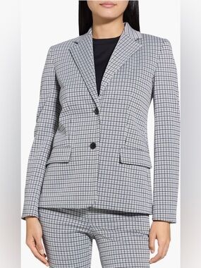 Theory Single Breasted Two Button Tailored Blazer in Fog Multi Black/Gray Size 4